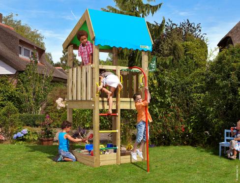 Playtower with Fireman's Pole for Small Garden • Jungle Home Fireman's Pole